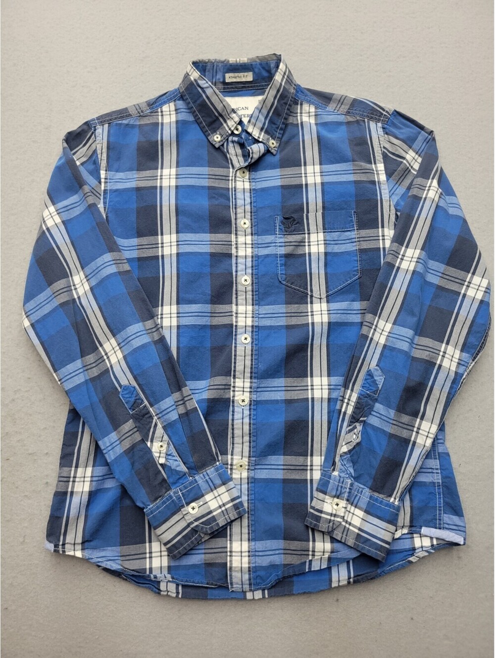 American Eagle Outfitters Men Button-Up Small Blue Athletic Plaid 100% Cotton